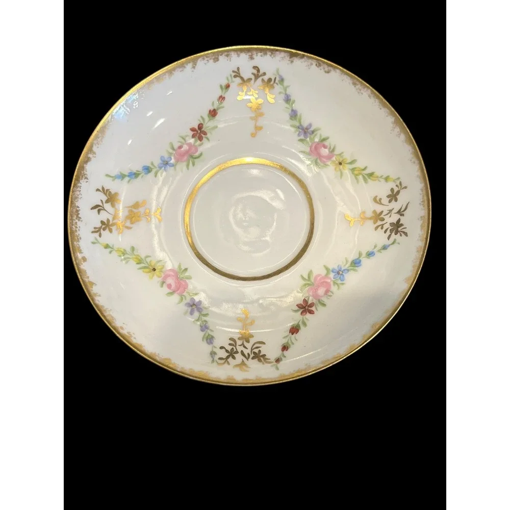 Haviland & Co Limoges France Floral Gold Gilt Demitasse Cup and Saucer Set